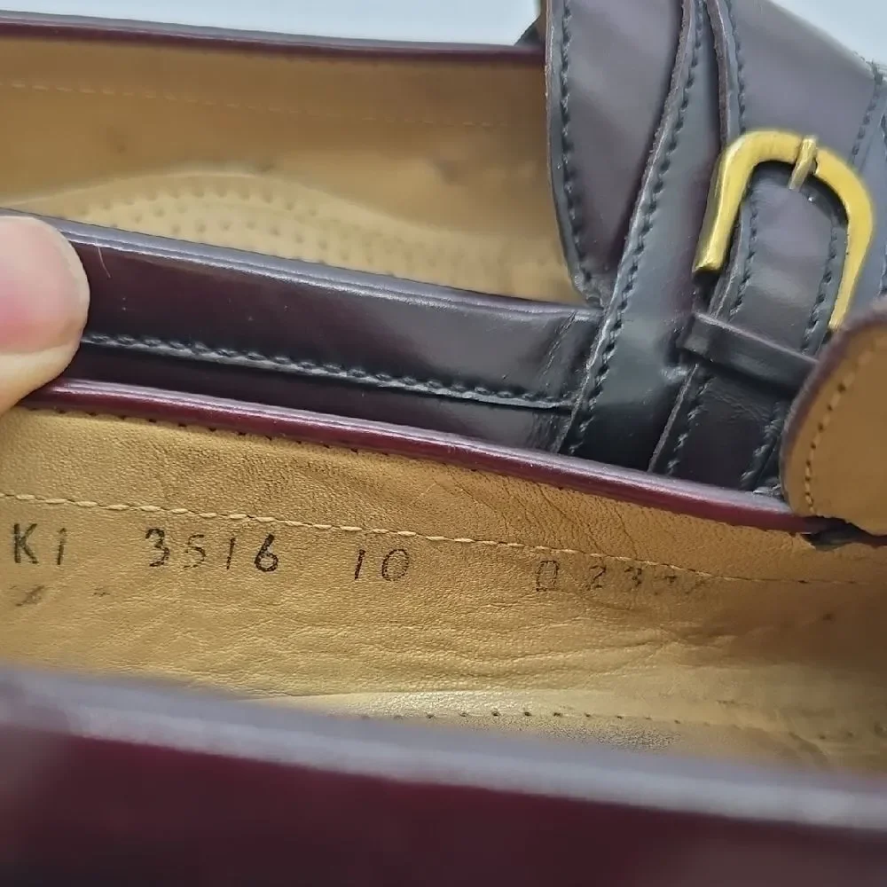 Cole Haan Burgundy Leather Kiltie Loafers with Gold Buckle Accent